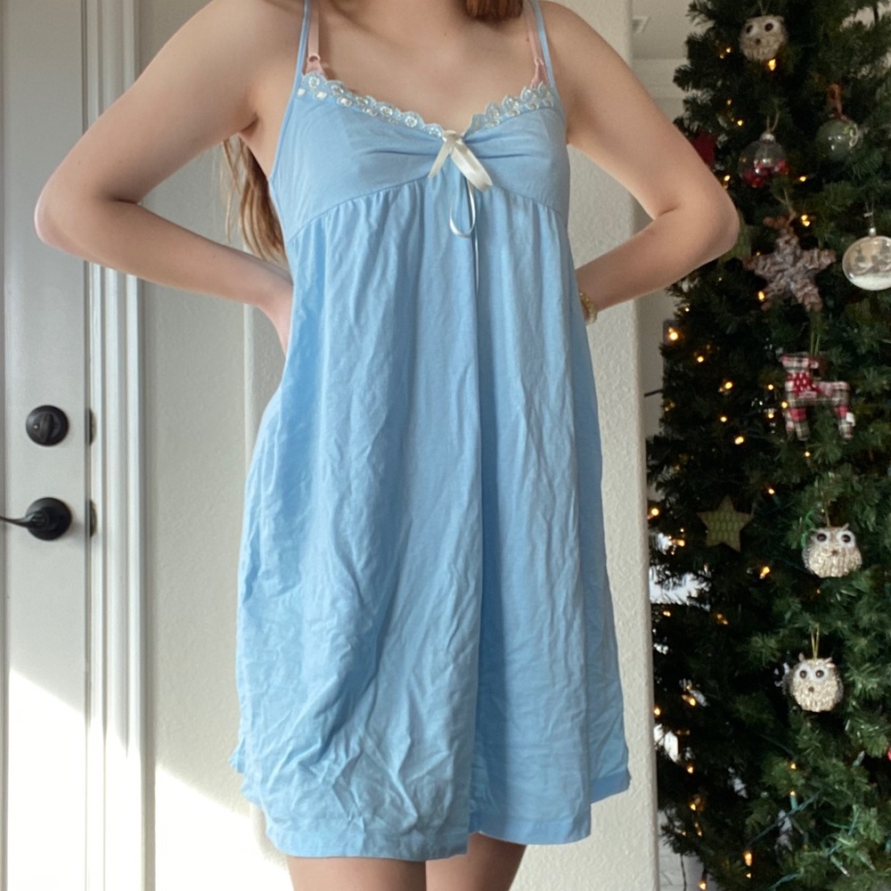 blue victoria’s secret babydoll slip dress